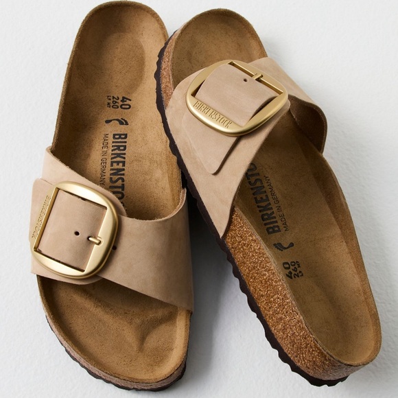 Like New Birkenstock Madrid Big Buckle Sandals Slide Sandcastle Nubuck Size 38 - Picture 1 of 8